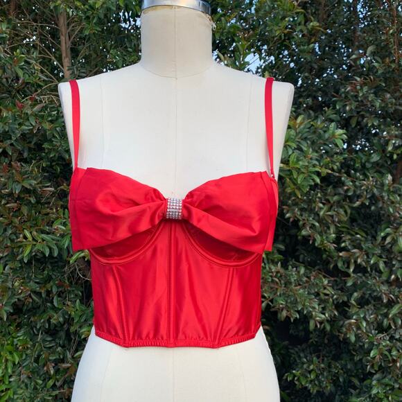 NWT Victoria’s Secret Dream Angels Red Bustier Bra Corset Bow Rhinestone 32D - Picture 1 of 6